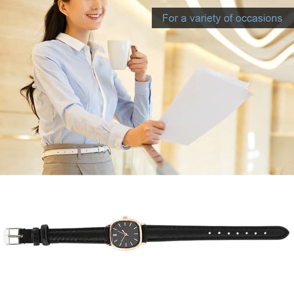 Dame Analog Quartz Ur PU Rem Legeringskasse Sort Urskive Sort Rem