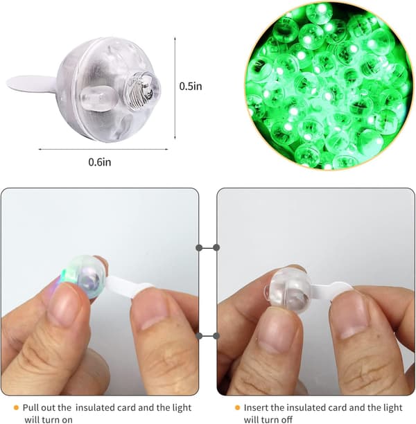 50 stk grønn LED ballongbelysning, runde LED-klodelamper, mic