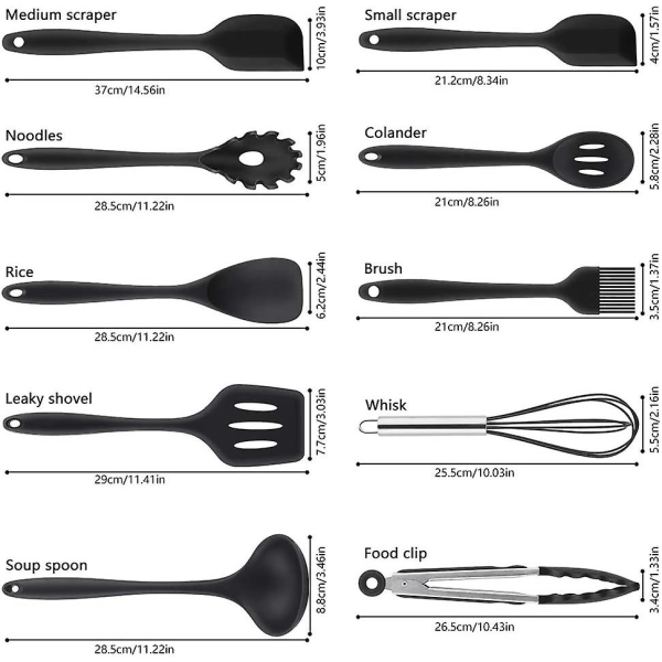 Kjøkkenutstyr, 10 stykker silikon kjøkkenutstyr inkluderer redskapsholder - non-stick matlagingsverktøy for kjøkkenskimmer, øse, spatel, pastaskje