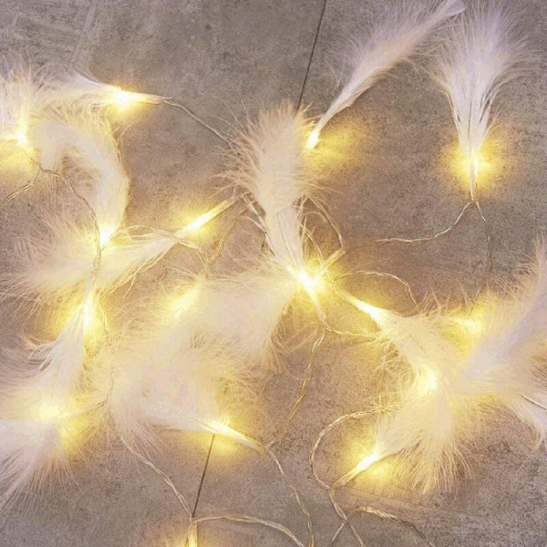 White Feather 3m 20 LED-lys Feather String Light Kalkun Feather Dekorativ Light
