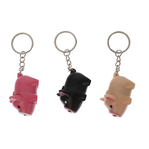 3 stk Cartoon Pig Nøglering Led Lys Lyd Piggy Nøgleringe Lommelygte Nøgleholder