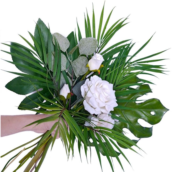 Set med 8 artificiella Areca palmblad stjälkar konstgjorda palmblad Hawaii Luau Jungle Beach Bröllopsfest
