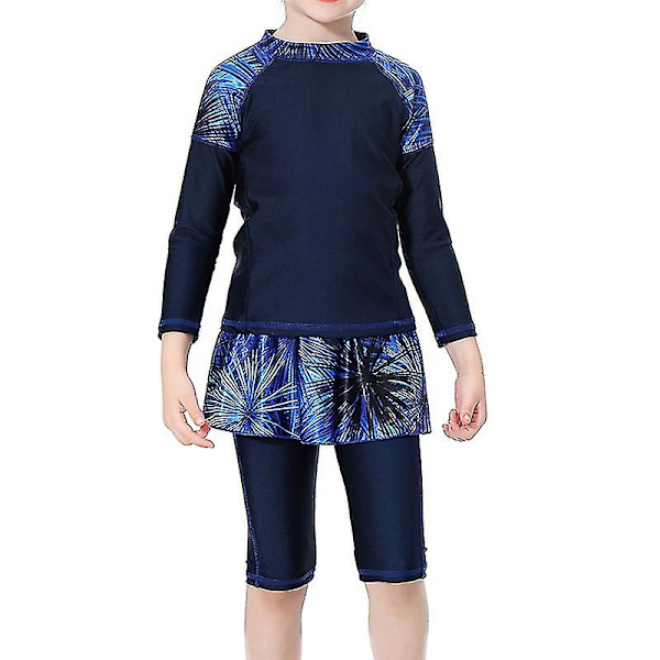 Barn Jenter Islamsk Muslim Modest Badetøy Navy Blue 3-4 Years