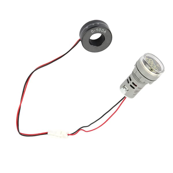 Digitalt Amperemeter AC Strømmåler 0-100A LED Rund Indikatorlampe Hvit