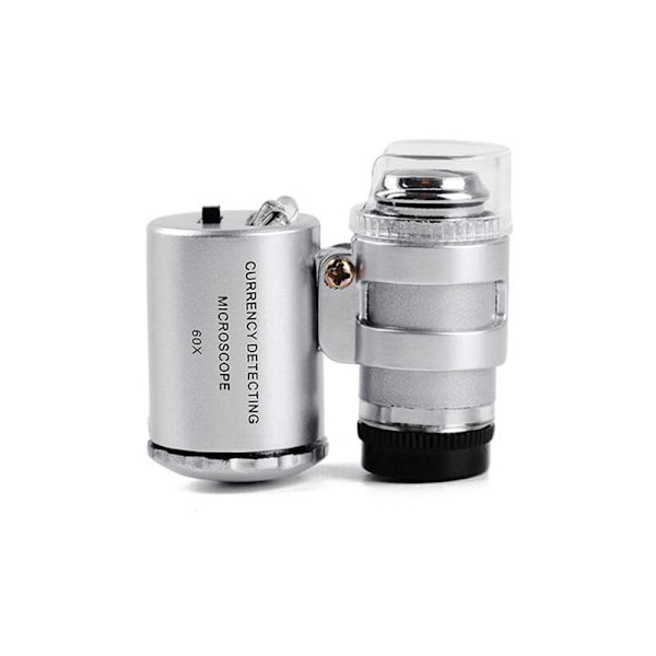 Mini Pocket Microscope 60X Portable Handheld Magnifier Juvelerare LED-förstoringsglas - Silver