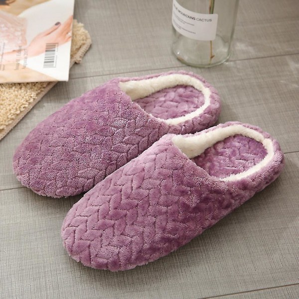 Kvinder Plys skridsikre gulvtøfler Fluffy Flat Home Sko Purple 42-43