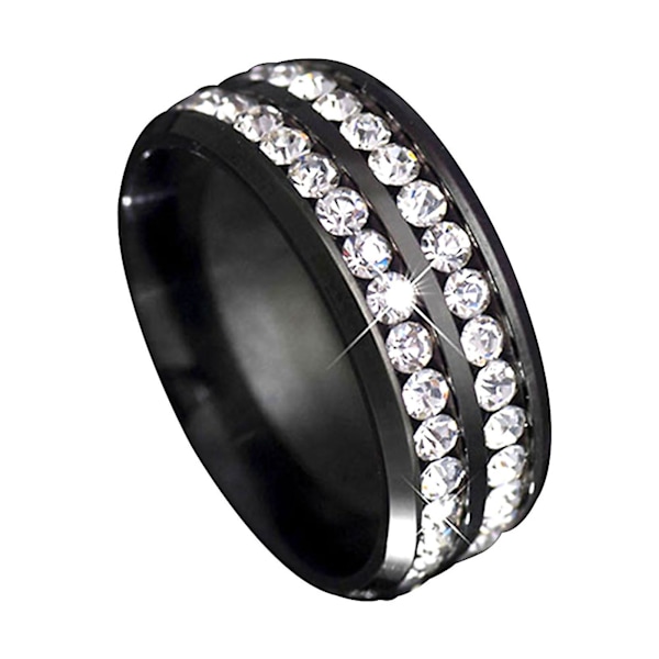 Ring bred bredd Fadeless titan stål dubbla rader strass unisex smycken för bröllopsfest Black US 10