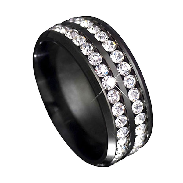 Ring bred bredd Fadeless titan stål dubbla rader strass unisex smycken för bröllopsfest Golden US 9