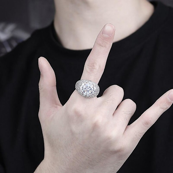 Hip Hop Iso Pyöreä Mikropäällystetty Zirkonisormus Naiset Miehet Kulta Hopea Väri Bling Iced Out Cubic Zirkoni Sormus Ylellinen Koru Lahja Gold