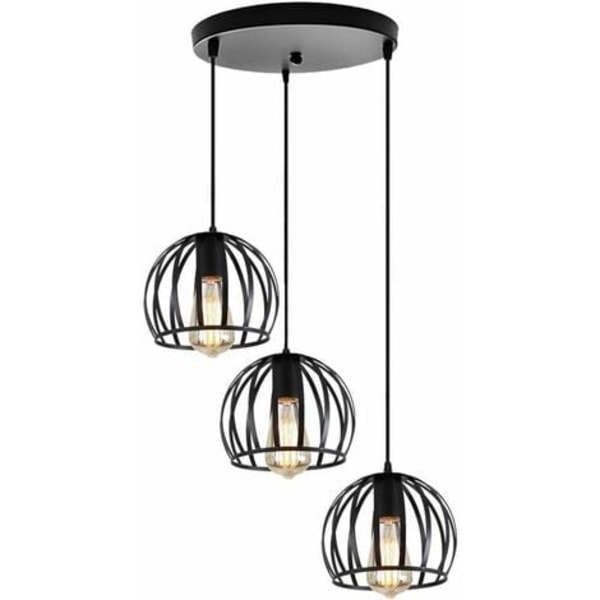 Industrielt design sort burformet pendel, Metal lysekrone lampeskærm 3 lys til stue soveværelse spisestue ro