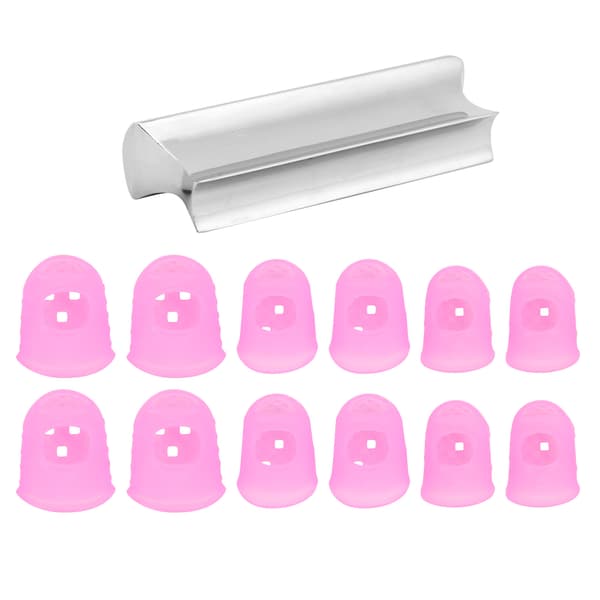 Zinklegering Gitarr Slide Bar Rund Spets med 12 Silikon Fingerskydd för Ukulele Rosa