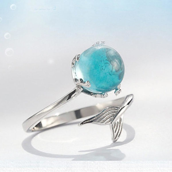 Justerbar Havfruehale Blå Rhinestone Bubble Finger Åpning Dame Ring Gave
