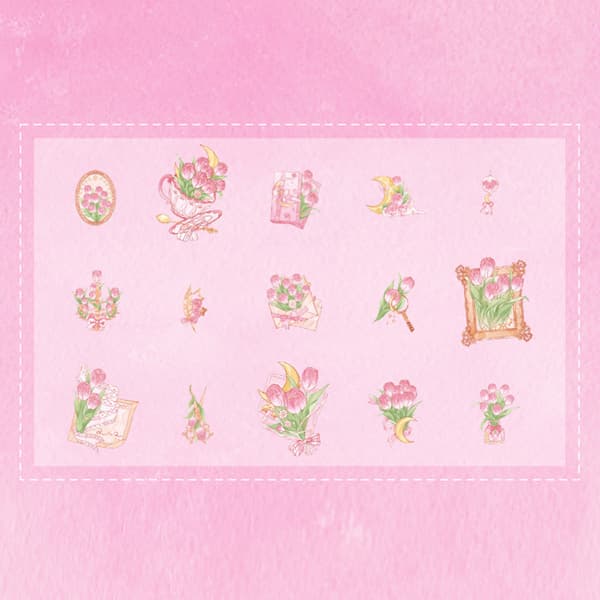 40 st Rosa Blomsterbukett Romantiska Blomsterdekaler