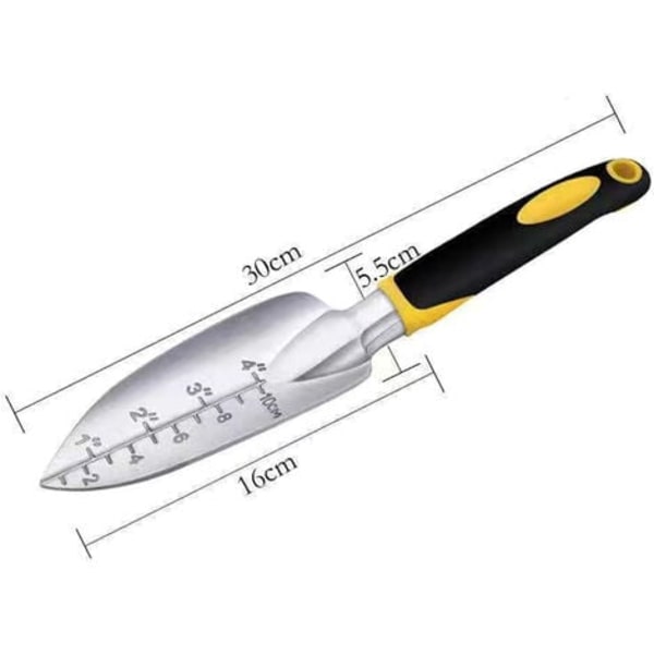Liten spade og spade, karbonstål rustfritt stål i hagehuset, saftig gravejord, blomstergren transpl.