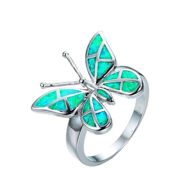Dekorativt flot dameringgave Elegant rhinestone sommerfugle ring smykker tilbehør Green US 11