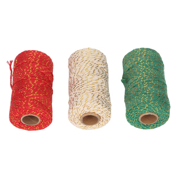 3 Rullar Julgarn 2mm Diameter 100m Längd Varje Klippbar Lättviktig Present Snöre DIY Förpackning