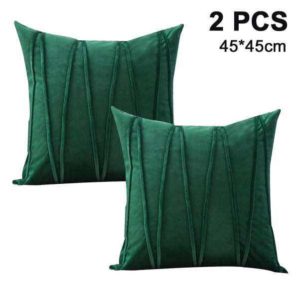 2-osaiset koristeelliset raidalliset samettityynynpäälliset Pehmeät kiinteät tyynynpäälliset Neliönmuotoiset tyynyliinat Sängyn sohvalle Sohva Auto Olohuone45*45cm Dark green
