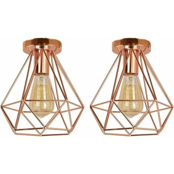 Sett med 2 Vintage taklampe industriell lysekrone pendellampe, retro metallbur diamantform Ø20 cm lysarmatur E