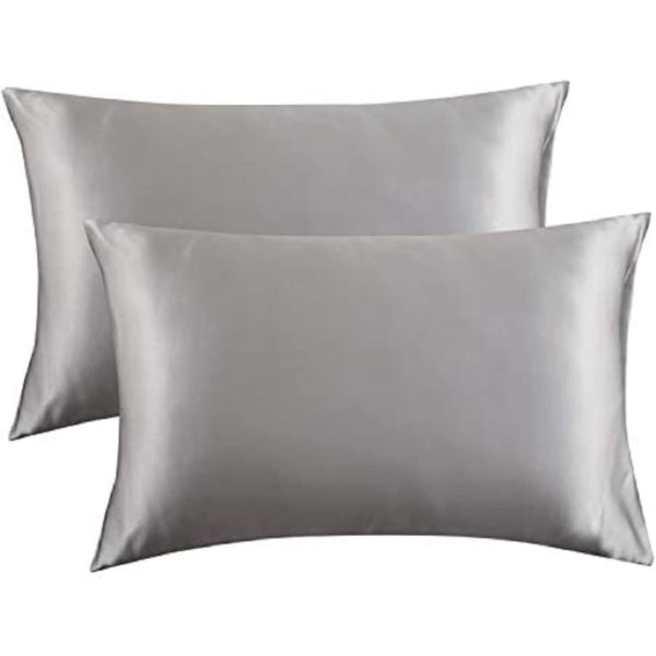 Satinkuddfodral för hår och hud, 2-pack - Örngott i standardstorlek - Satinkuddfodral med kuvertförslutning 20 x 26 Silver Grey