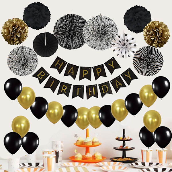 6 stk papir vifte blomster sæt Black