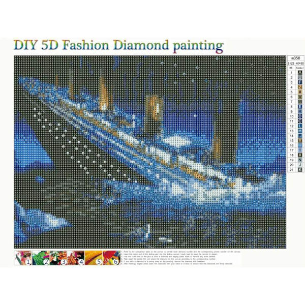 Tee-se-itse 5D- diamond painting numeroiden mukaan Sarjat Täysi pyöreä Pora tekojalokivi Picture Art Craft Kodin seinäkoristelu Titanic 30x40cm,