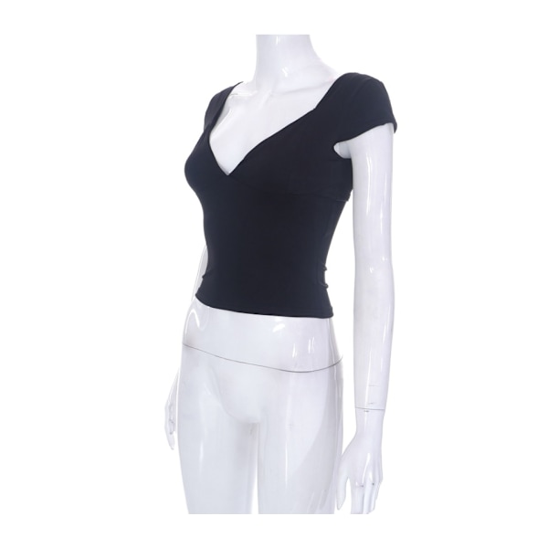 Yksivärinen matala, lyhythihainen casual black XL