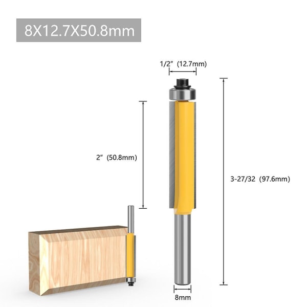 Ekstra lang flush trim bit til træbearbejdningsværktøj (gul 1 stk)