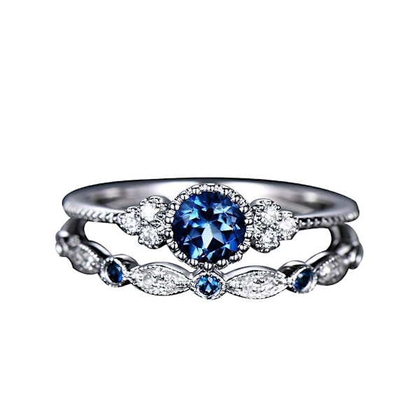 2 stk/sett kvinner Cubic Zirconia Innlagt stablebar fingerring bryllupssmykker gave Blue US 7