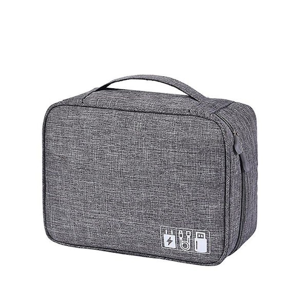 Organizer , case för elektroniska tillbehör Bärbar kabelförvaringsväska med dubbla lager för sladd, telefon, laddare, flashminne, telefon, SD Ca Grey