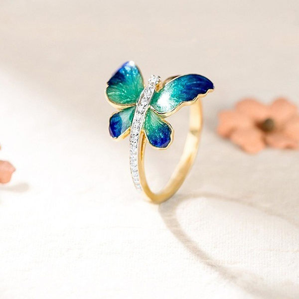 Mode Kvinder Sommerfugl Rhinestone Tynd Finger Ring Forlovelsesfest smykker US 10