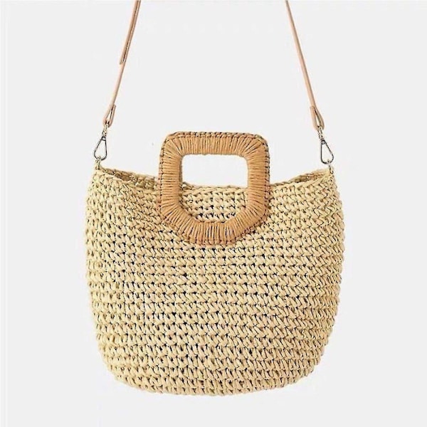 Stråväska för kvinnor, högkvalitativ väska, crossbody-väska, handvävd väska, strandväska - beige beige