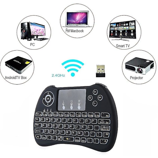 h9 Wireless Qwerty White Baggrundsbelyst 2,4ghz Touchpad Tastatur Air Mouse Til Tv Box Mini Pc