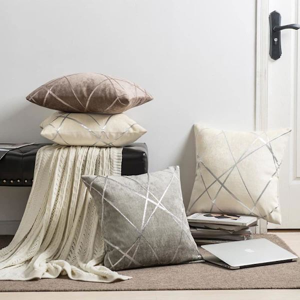 Dekorativ soffa örngott, soffa tjock kudd örngott, fyrkantig grå lyx kuddar 2 set 65*65 cm Ivoire