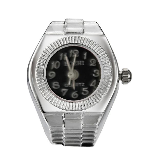 Watch Klockform Stretchig Unisex Pointer Rund Urtavla Quartz Watch Ring För Cocktailparty Black