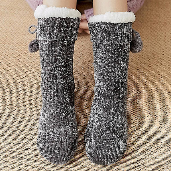 Kvinnor Thermal kalvstrumpor. Tofflor varmare strumpa Dark Grey