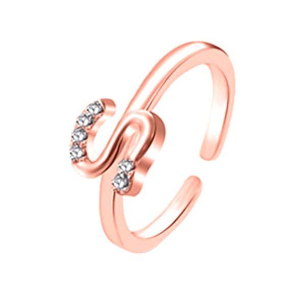 Mode Simple 26 Letter Rhinestone indlagt åbning Finger Ring Lady smykker gave Silver Y