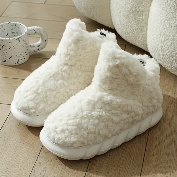 Dam Fluffy Snow Boots, Solid Color Vinter Varma Slip On Slipper Boots, Inomhus & Utomhus Plysch Ankle Boots white white EU38 39