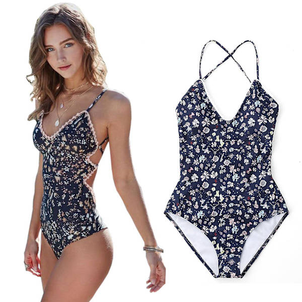 Blommig baddräkt för kvinnor Baklös One Piece Monokini baddräkt XL