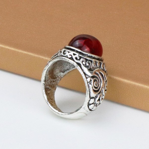 Carved Rock Style Män Ring Legering Röd Faux Gem Finger Ring Smycken Accessaries