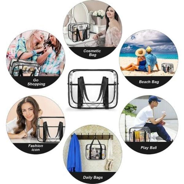 Stor genomskinlig kosmetikväska Genomskinlig toalettväska Tjock PVC-väska Transparent dragkedja blöjväska Strandväska (svart)