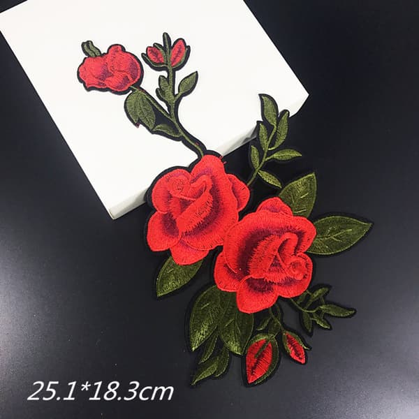 3 STK Broderede Strygemærker Sy-på Mærke Rose Blomsterform Se