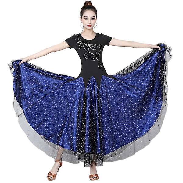 Elegant skrå kvast pailletter dekoration latinsk dansekjoler Royal Blue XL