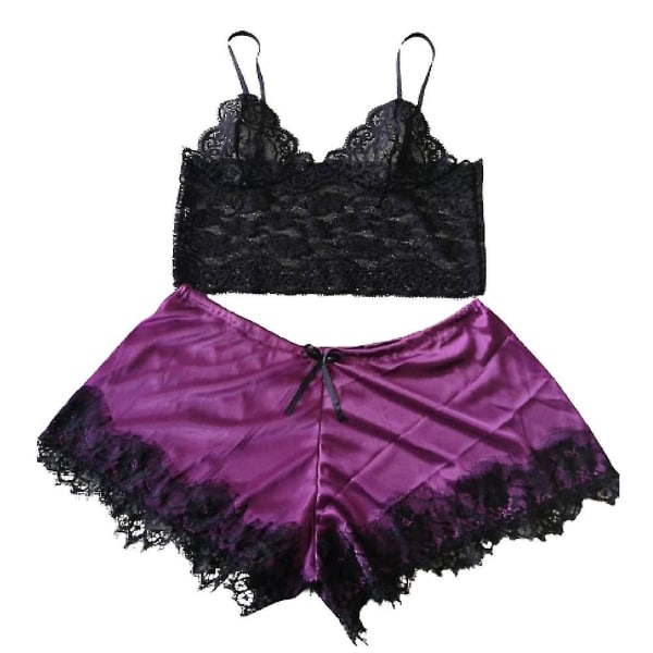 Dame Blonder Natttøy Nattøy Cami Topper + Shorts Lingeri Purple L