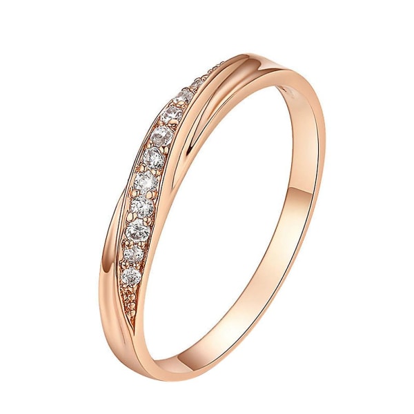 Rund Cubic Zirconia Innlagt kvinner Bryllup Engasjement Finger Ring Smykker Gave Rose Golden US 9