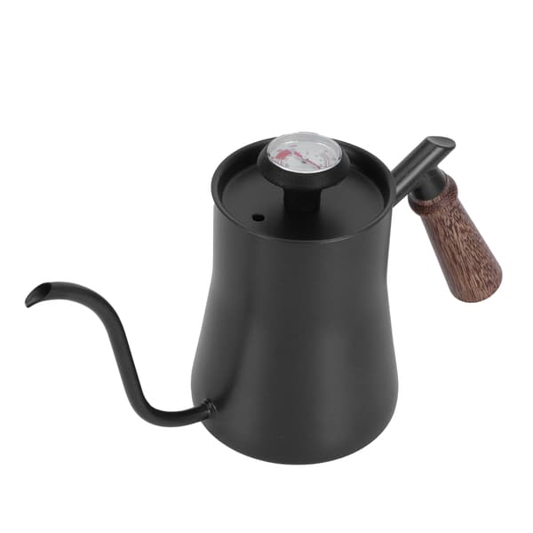 Rustfri stål hængende øre dryp kaffekande med termometer 650ml sort