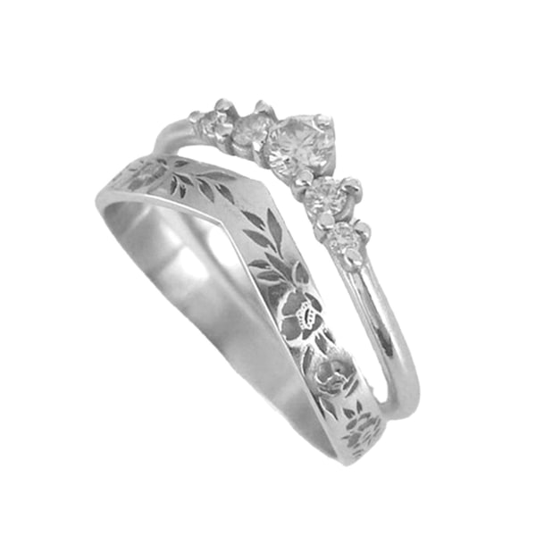 1 par Finger Circlet Enfärgad Romantisk V-form Girlang Form Matchande Dam Circlet Set Bröllopspresent Silver US 6