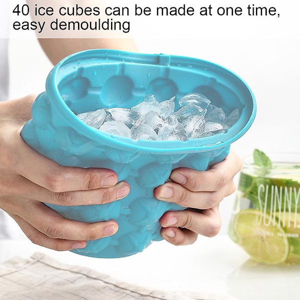 Ice Cube Maker Silikonhink Form och förvaringsbehållare, bärbar 2 i 1 iskubmaskin, liten isbehållare