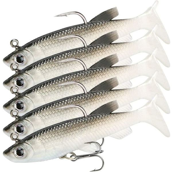 5 stk svart rygg og hvit mage 8cm14g pluss salt og smak Luya enkeltkrokpose bly t hale myk falsk agn fiskeutstyr