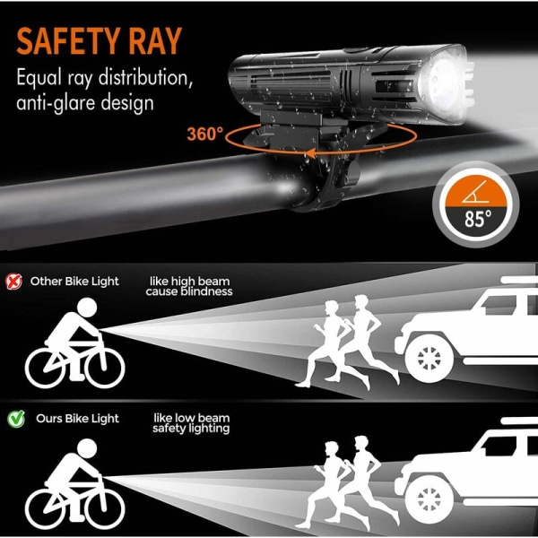 Cykellygter Cykellygte LED-cykellygte, genopladelig for- og bagside 4 tilstande Ultra lysstyrke cykellys USB-belysning stødsikker vandtæt - 2000mA