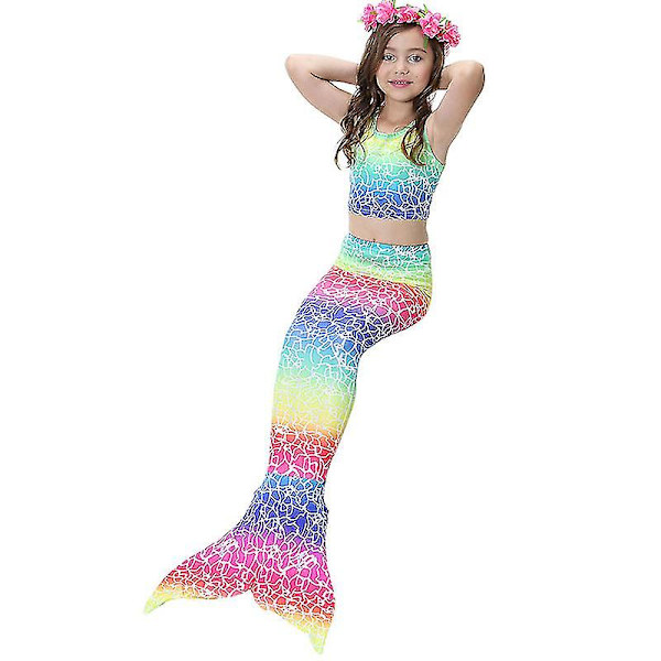 Børn piger Mermaid Tail Bikini Sæt Beachwear Badedragt Rainbow 10-11 Years